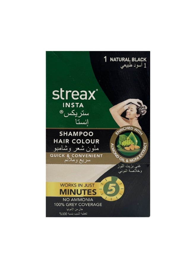 Streax Insta Shampoo Hair Colour - 01 Natural Black Pack of 5 - Image 1